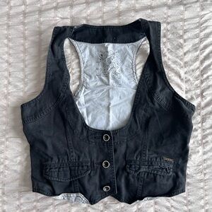 Roxy Black Cropped Vest Button Front Top (L)